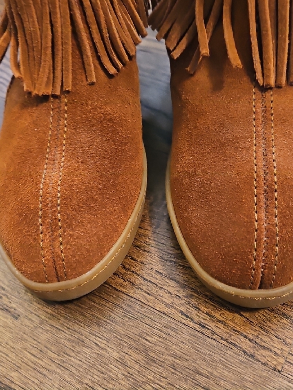 Minnetonka Brown Suede Fringe Ankle Boots Size 7 - Picture 5 of 13